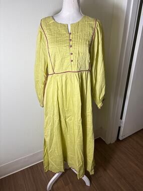 Baybala Army Green Long Sleeve Button Up Cotton Maxi Dress Sz L